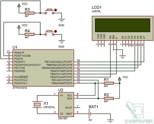 Схема для работы с DS1307