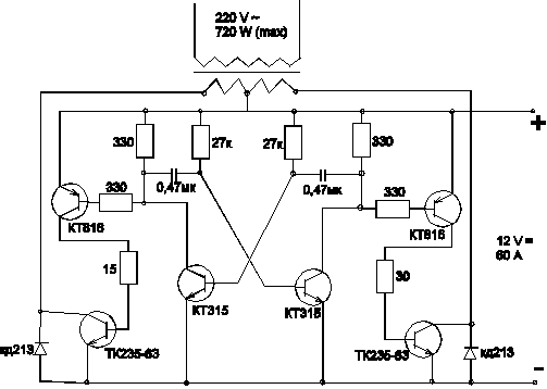 Схема преобразователя напряжения 12 в 220 вольт