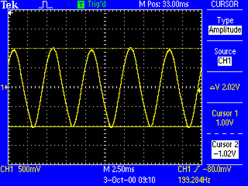 Напряжение пульсации на нагрузке при питании схемы напряжением с частотой 100Гц