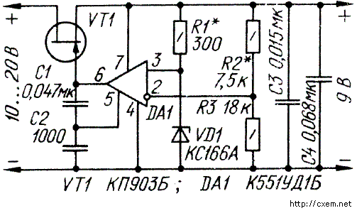 Схема экономичного стабилизатора с полевым транзистором