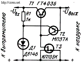 Схема стабилизатора напряжения с полевым транзистором