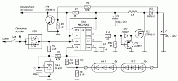 Принципиальная схема токостабилизирующего драйвера для мощных светодиодных матриц