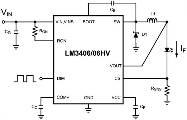Типовая схема включения микросхемы LM3406