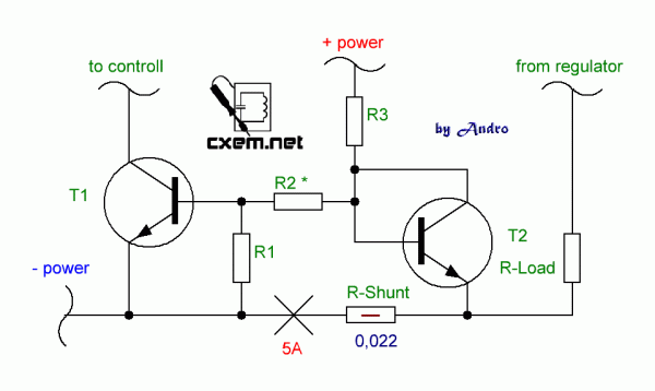 Узел измерителя протекающего тока на транзисторе с вольт-добавкой