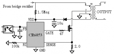 Типовая схема включения ШИМ-контроллера CR6853