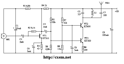 Схема радиомикрофона 88-108 МГц