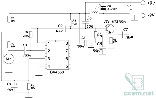 Схема радиожучка на BA4558