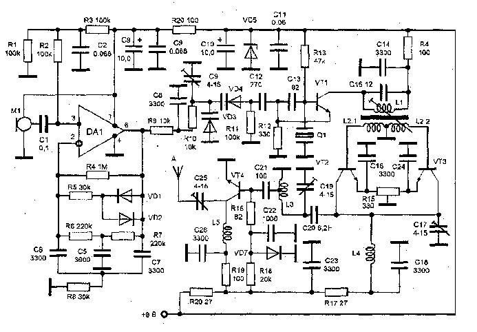 Схема радиопередатчика с фиксированной частотой задающего генератора