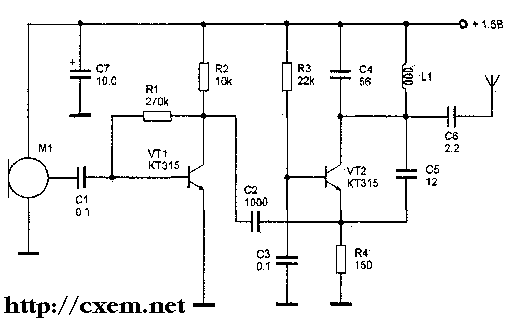 Схема радиопередатчика с ЧМ в диапазоне частот 100-108 МГц
