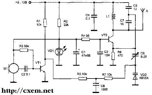Схема радиопередатчика с ЧМ в УКВ диапазоне частот 61-73 МГц