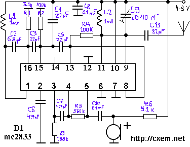 Схема передатчика на микросхеме Motorola MC2833