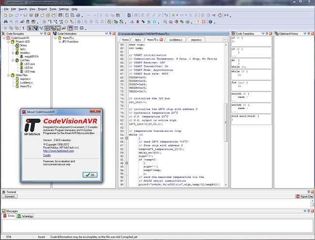 Рабочее окно программы CodeVisionAVR