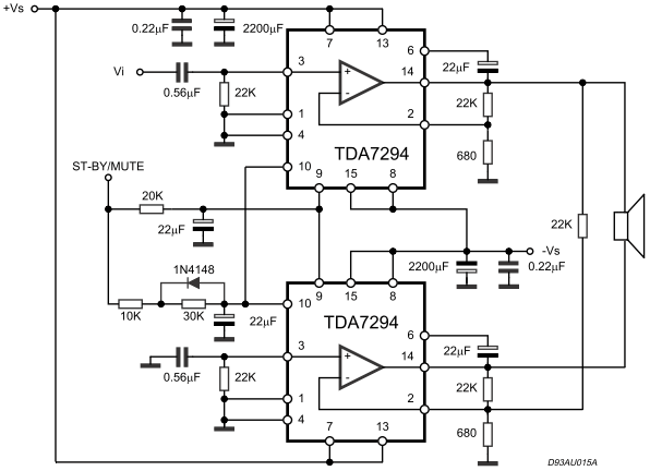 Типовая мостовая схема включения TDA7294
