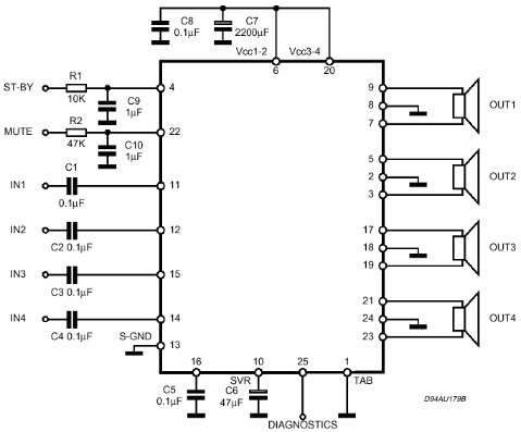 Схема усилителя на TDA7386