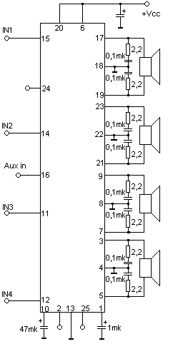 Схема усилителя на микросхеме TA8251AH (TA8255AH)