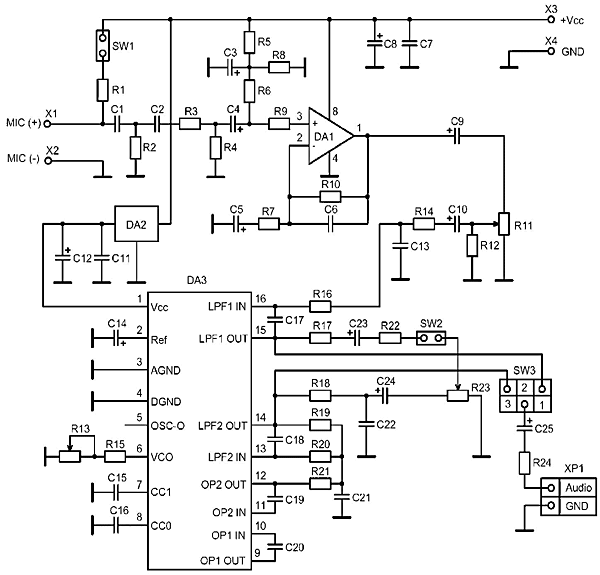 Схема электронного ревербератора