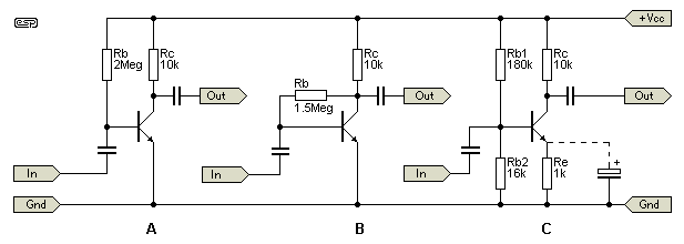 Три метода смещение транзисторного усилителя напряжения