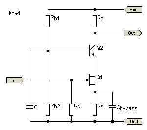Комбинированный усилитель каскодного типа  на полевом и биполярном транзисторах