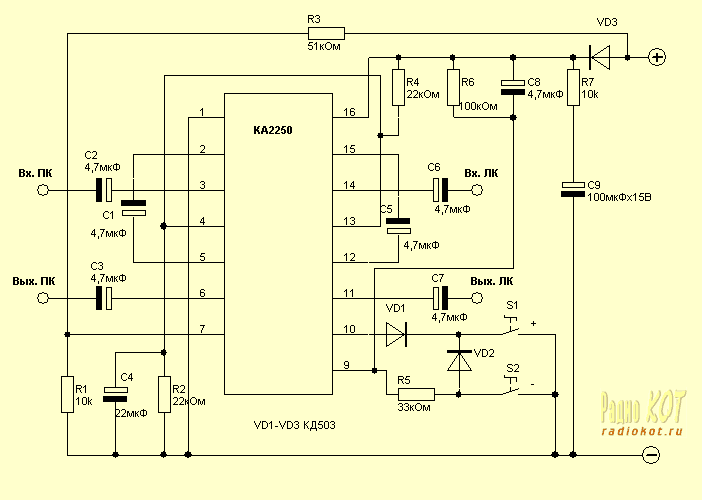 Электронный регулятор громкости на KA2250