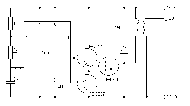 Схема на полевом транзисторе с задающим генератором на 555 таймере