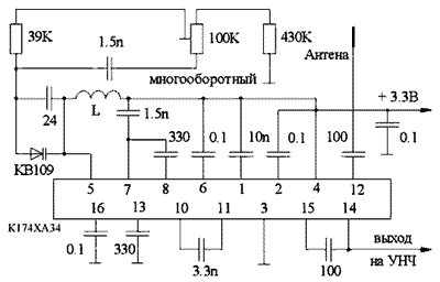 Схема УКВ ЧМ приемника на К174ХА34