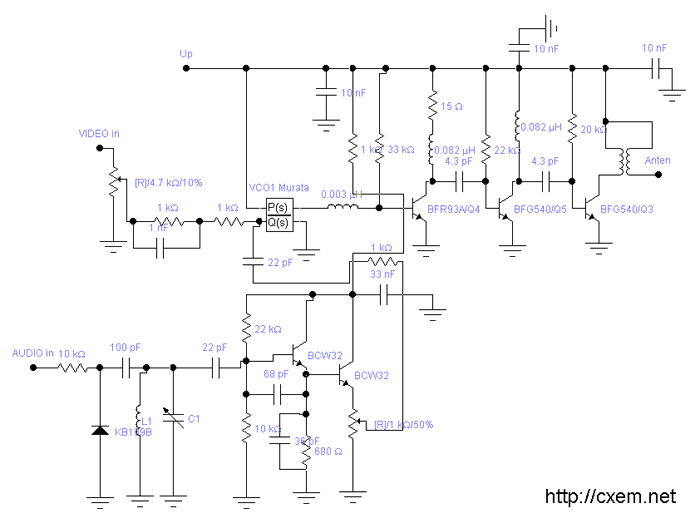 Схема ЧМ-передатчика видео и аудио НЧ-сигналов