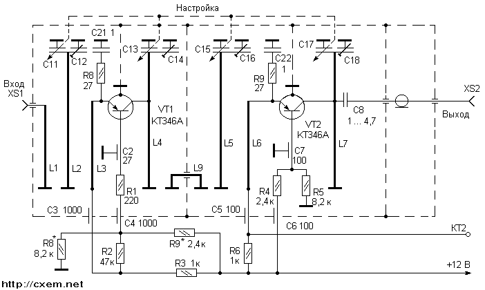 Схема усилителя после переделки СК-Д-1