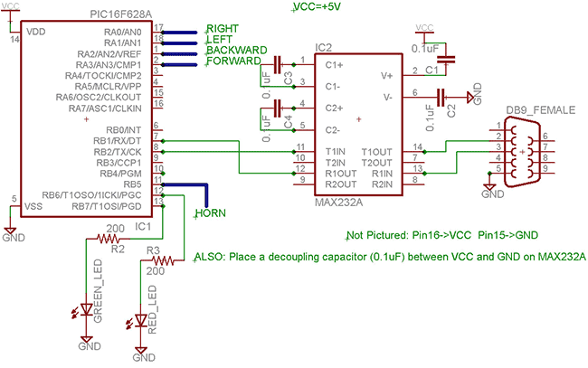 Схема подключения к PIC16F628A